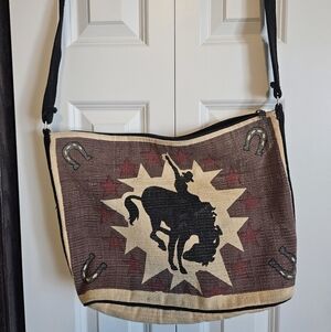 Western Themed Shoulder Bag with Cowboy Design